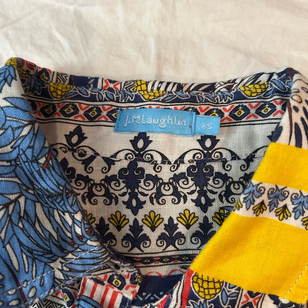 J Mclaughlin Britt Linen Blouse Patchwork Print Xs - image 6